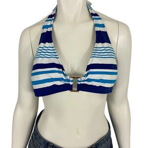 Ralph Lauren Striped Ring-Front Halter Bikini Top Blue & White Stripes Sz 14 NWT